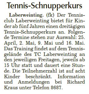 Tennis-Schnupperkurs für Kinder