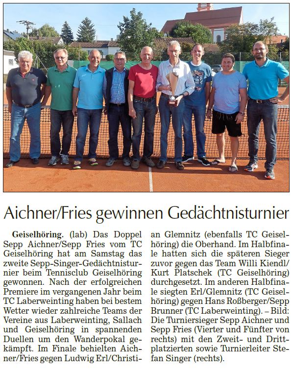 Zeitungsbericht Singer Sepp Gedchtnisturnier